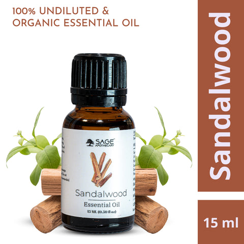 Sage Apothecary 100% Pure & Natural Sandalwood Essential Oil for Helps to Hair Growth, Skin, Face, Acne care, Aroma Oil for Diffuser, Home Fragrance - 15 ml