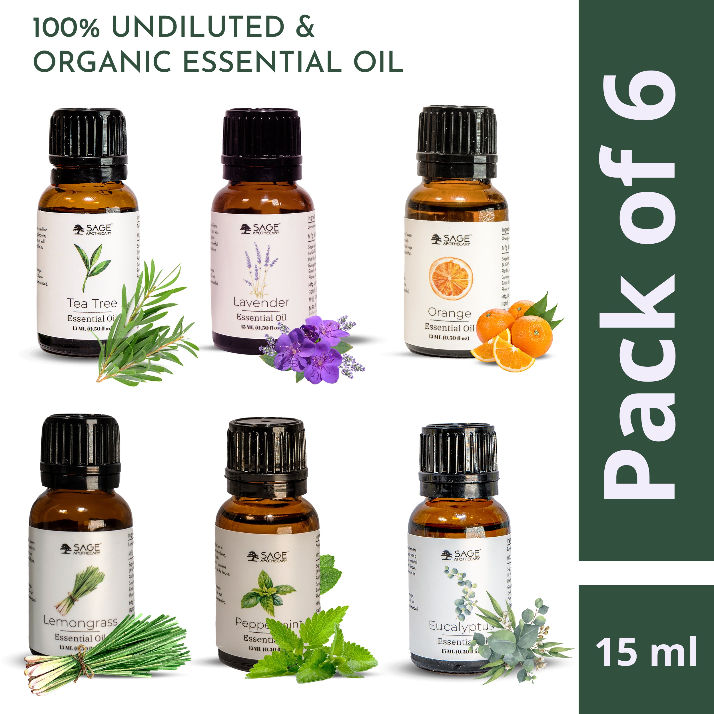 Essential Oil Pure & Natural for Hair Growth 15ML Pack of 6 – Sage ...