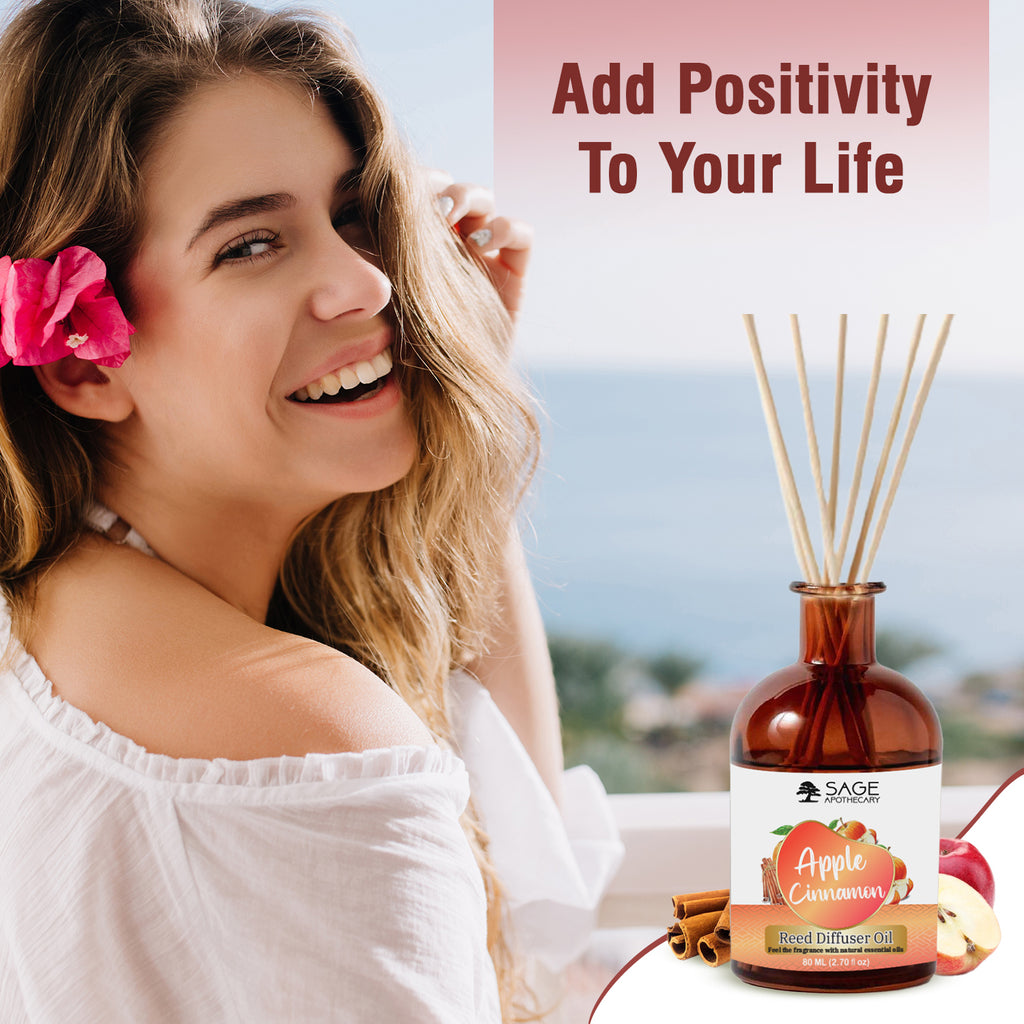 Sage Apothecary Apple Cinnamon Reed Diffuser Oil for Relax Calm Mood,
