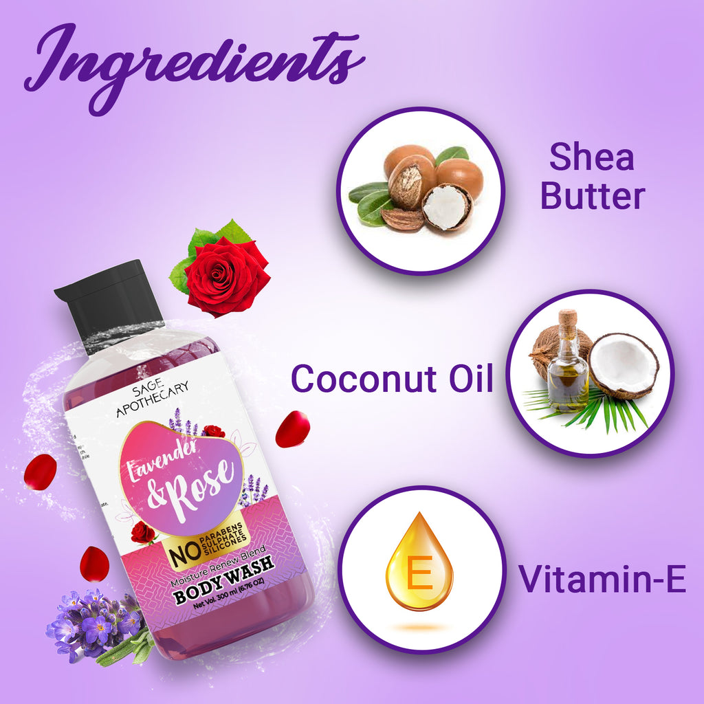 Lavender & Rose Body Wash for Refreshing, Healthy Skin pack of 2 Sage
