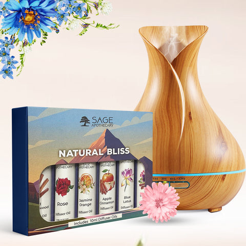 Sage Apothecary Natural Bliss Diffuser Oil Kit For Relax Calm Mood, Aromatherapy & Anxiety Free Sleep - 10 ml (Pack of 6)
